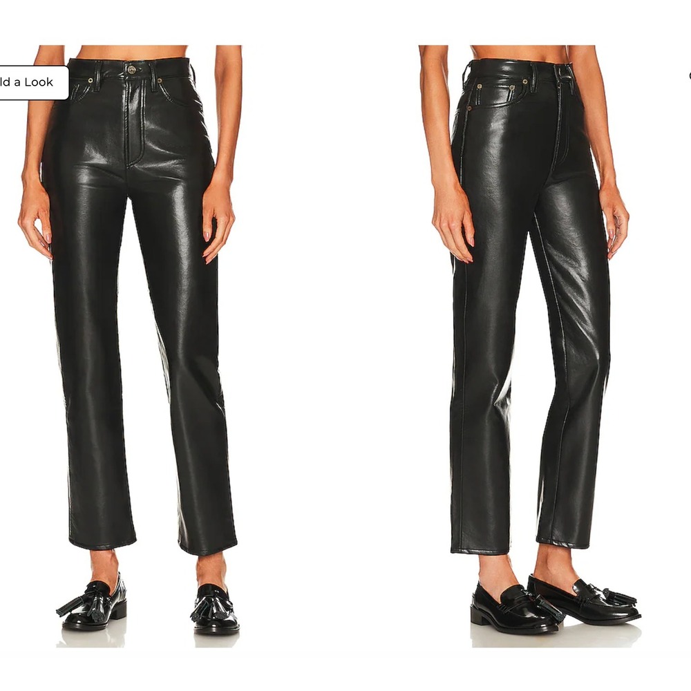 AGOLDE Recycled Leather Fitted 90's Pants in Black Women 32 Made in USA $348